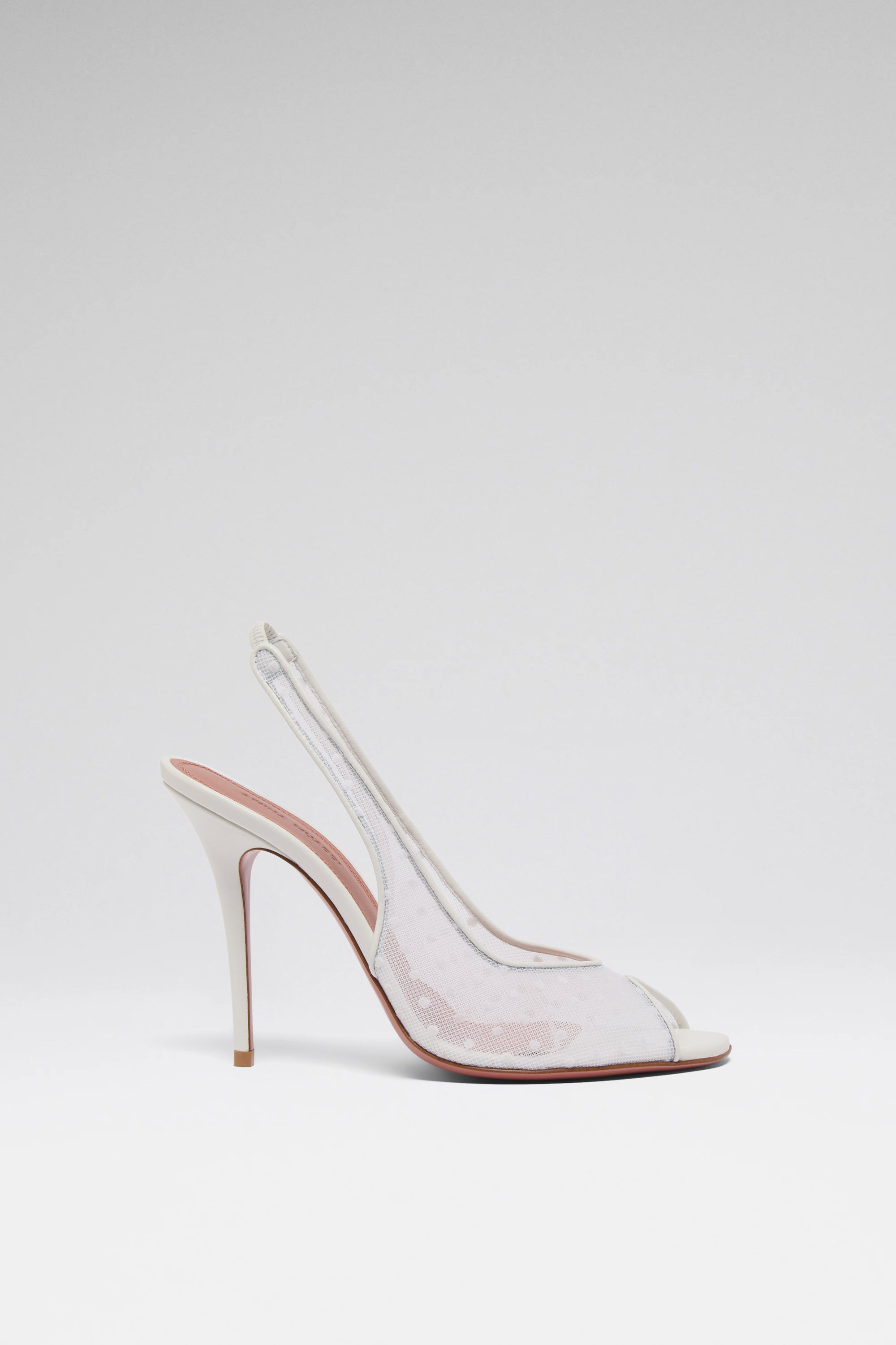 Kristina 105 White Polka-Dot Lace Slingbacks | Amina Muaddi Luxury