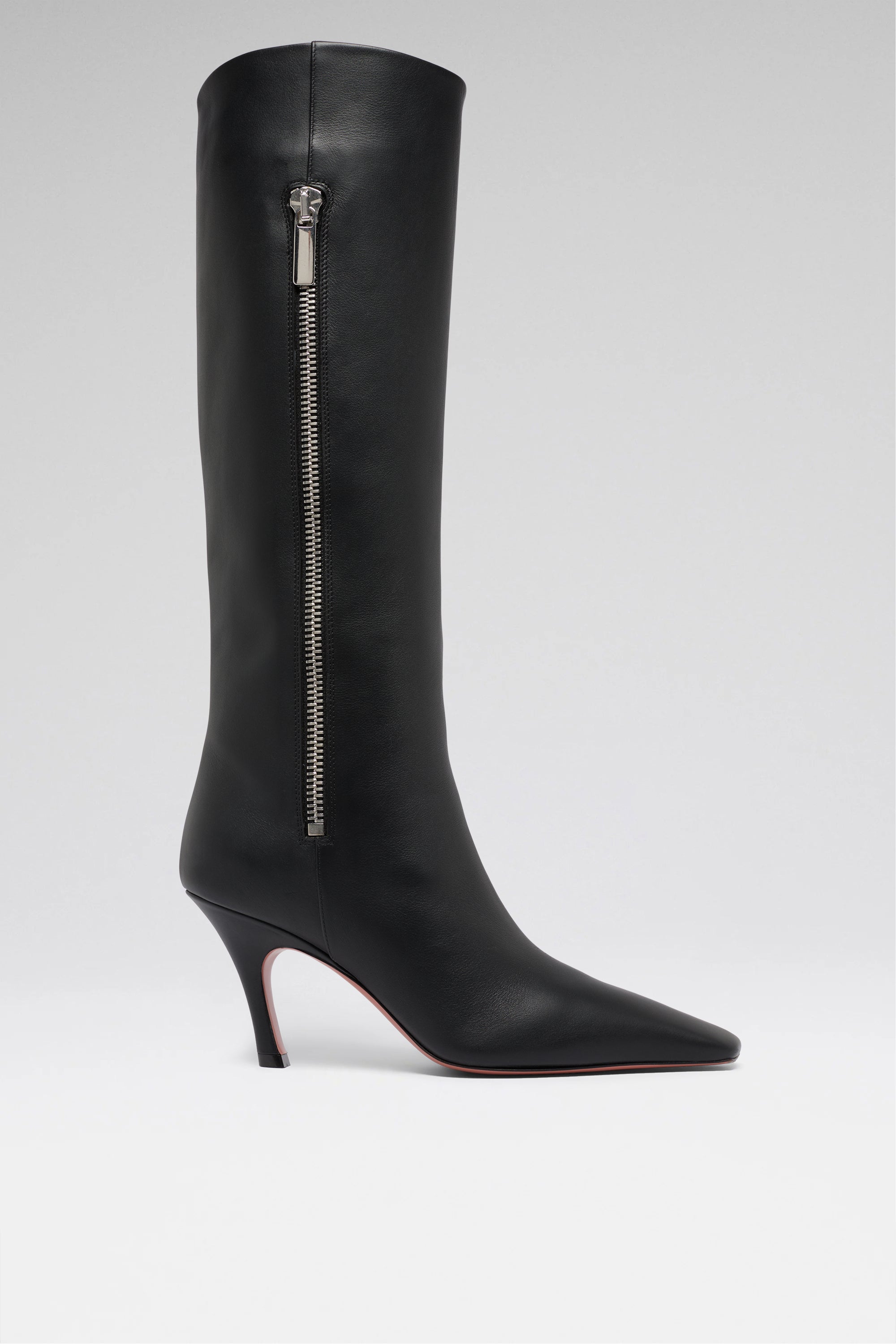 Mona 80 Black Calf Boots | Amina Muaddi Luxury Shoes For Women