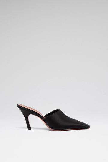 Jamie 80 luxury black satin mules 