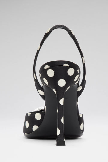 Camelia Sling 90 Black Polka Dot Satin