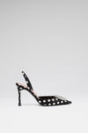 Camelia Sling 90 Black Polka Dot Satin