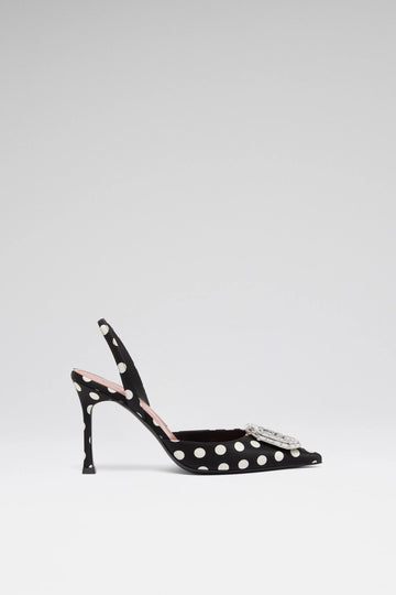 Camelia Sling 90 Black Polka Dot Satin
