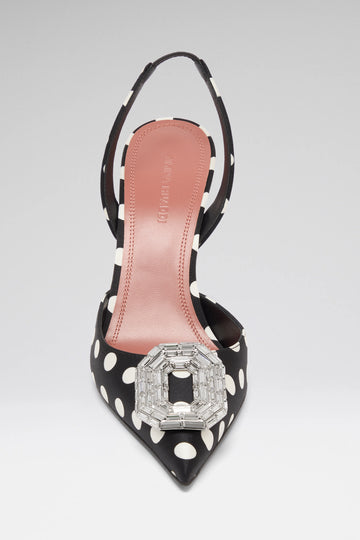 Camelia Sling 90 Black Polka Dot Satin