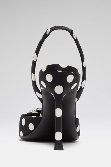 Camelia Sling 90 Black Polka Dot Satin