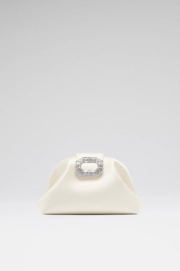 White Camelia luxury satin clutch