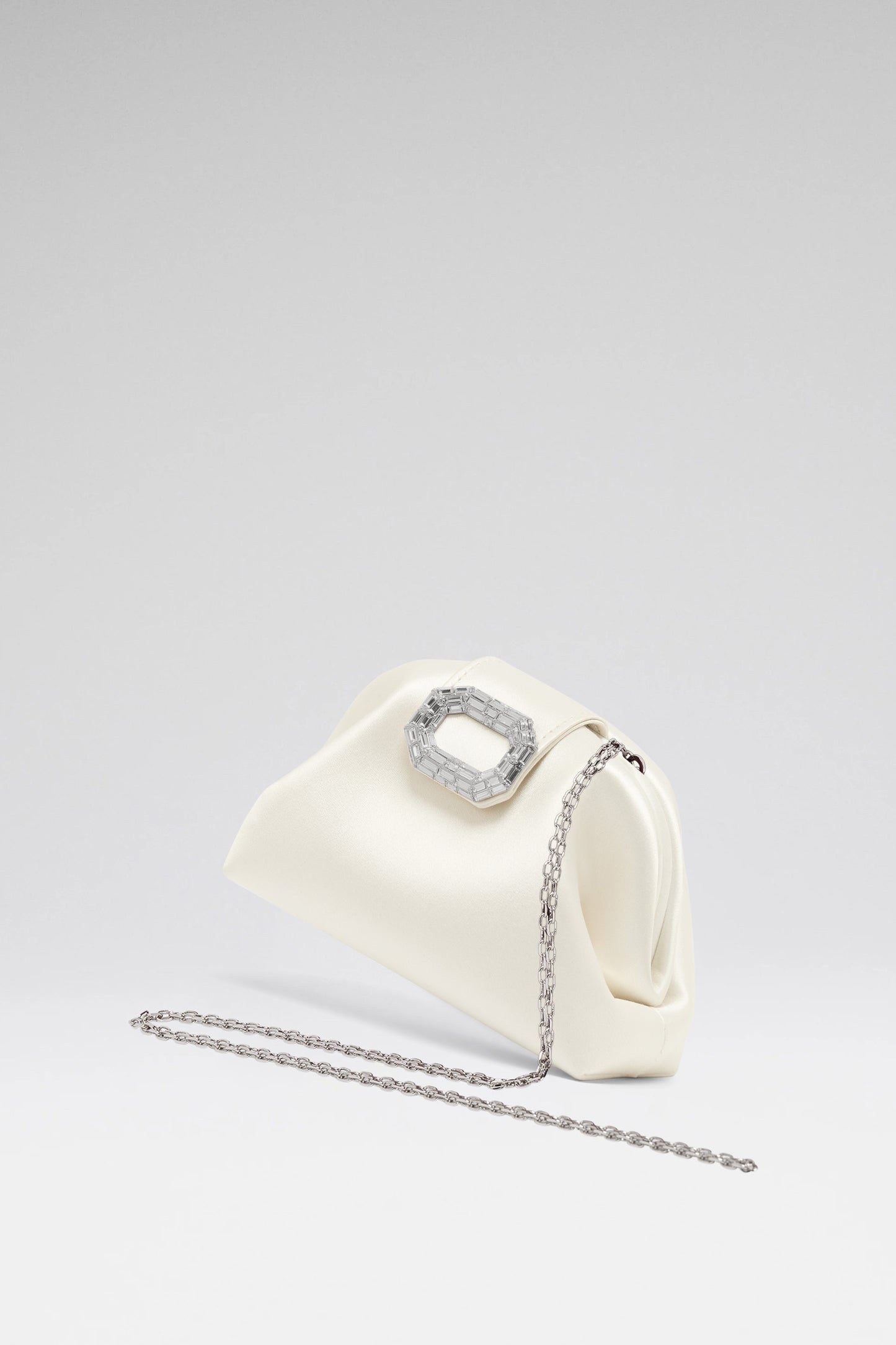 White Camelia luxury satin clutch