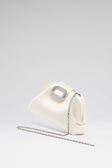White Camelia luxury satin clutch