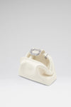 White Camelia luxury satin clutch with chain