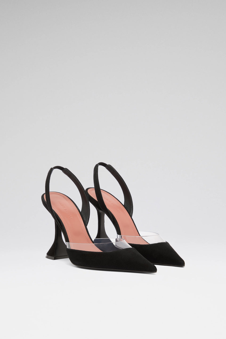 Lara 95 luxury black transparent suede pvc slingbacks