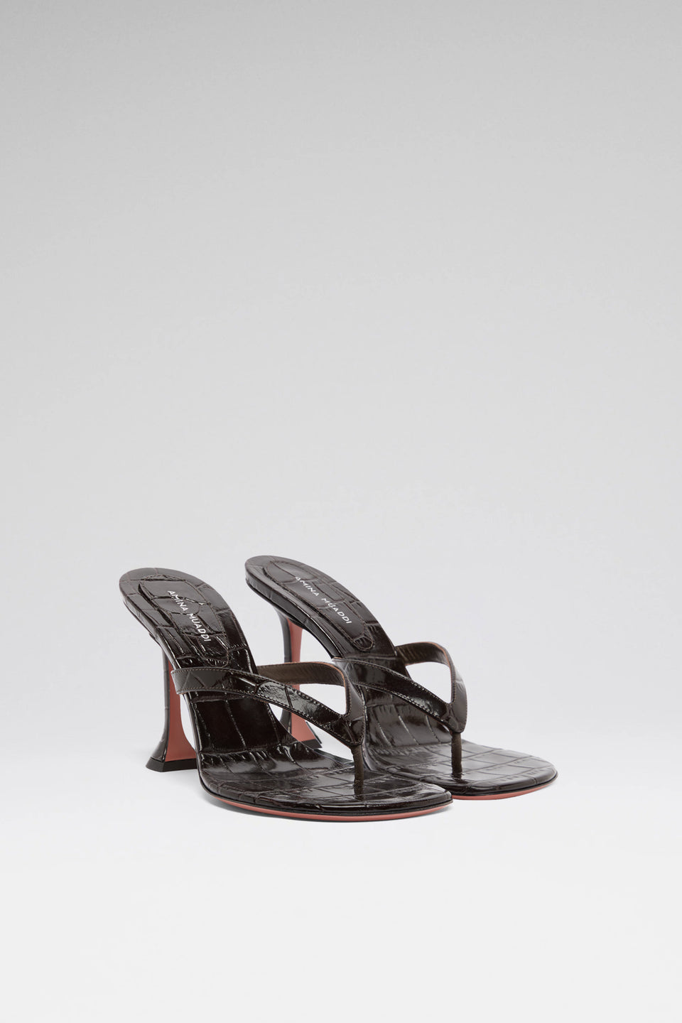Juliette 95 luxury coffee shiny croc thong sandals