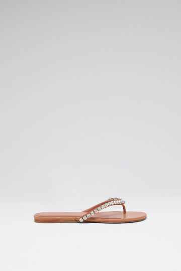 Gigi Thong Flats Latte Nappa And White Crystals