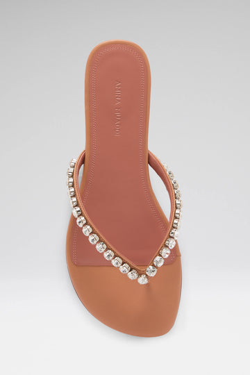 Gigi Thong Flats Latte Nappa And White Crystals