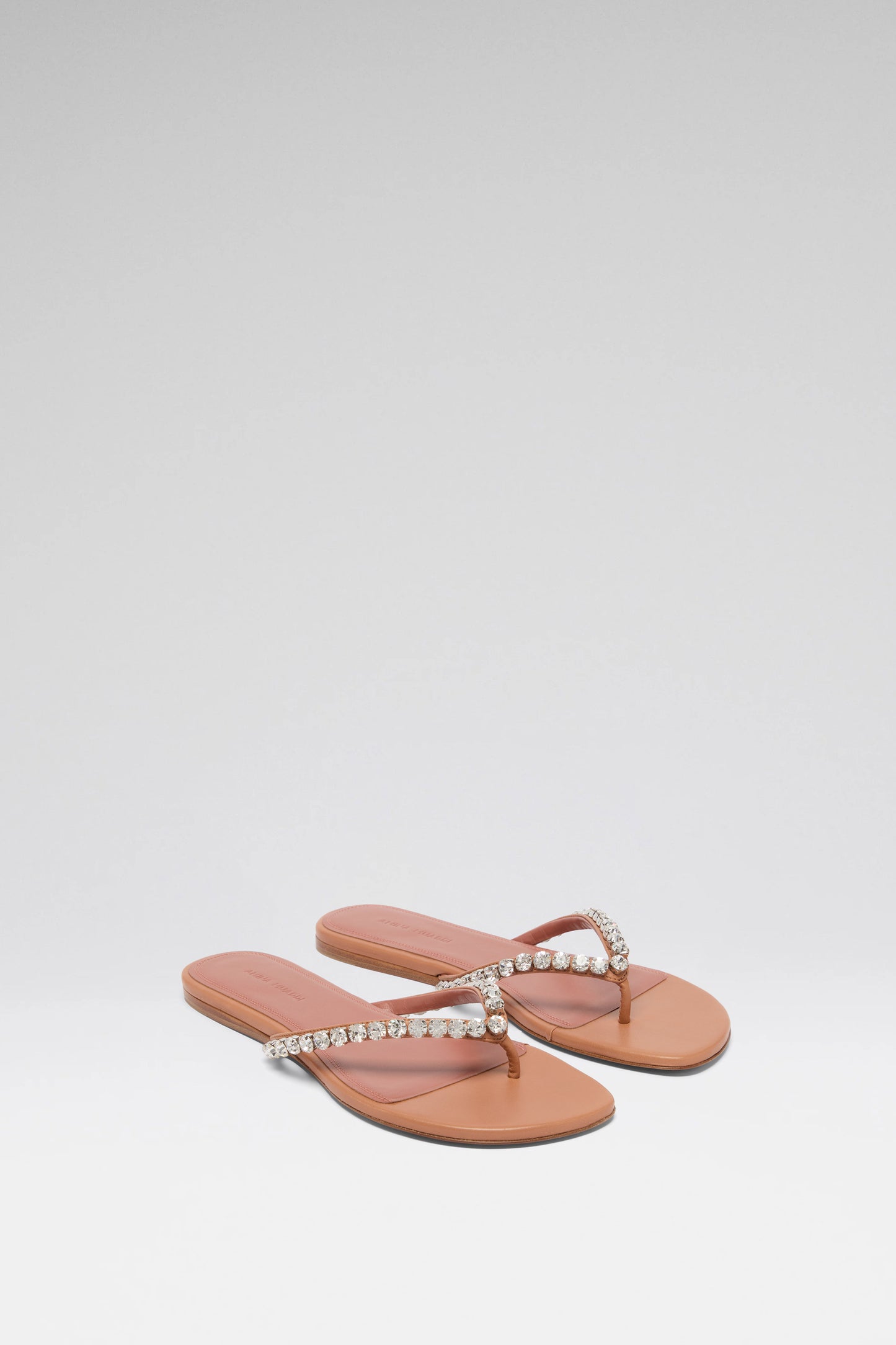 Gigi Thong Flats Latte Nappa And White Crystals