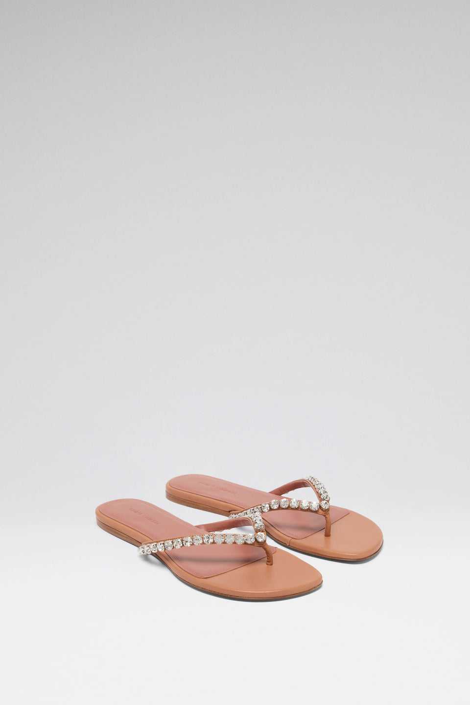 Gigi Thong Flats Latte Nappa And White Crystals