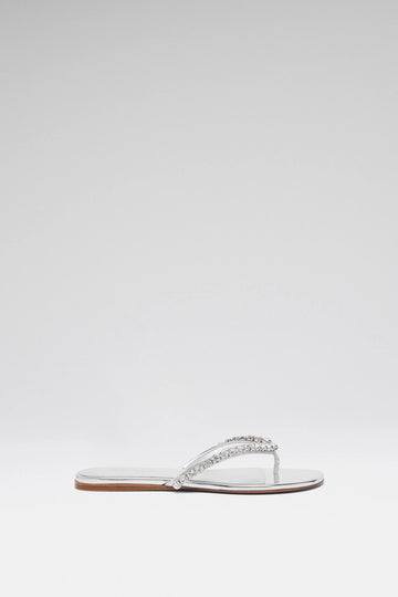 Gigi Thong Flats Silver Mirror And White Crystals