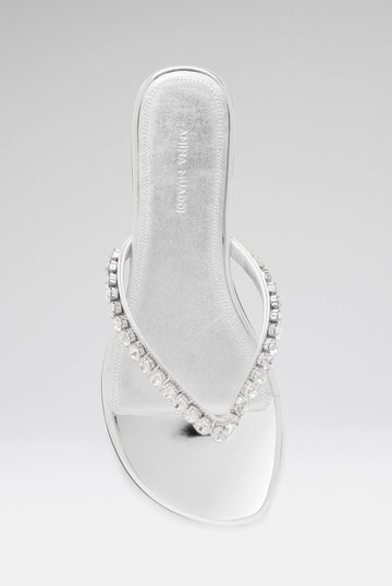 Gigi Thong Flats Silver Mirror And White Crystals
