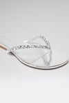 Gigi Thong Flats Silver Mirror And White Crystals