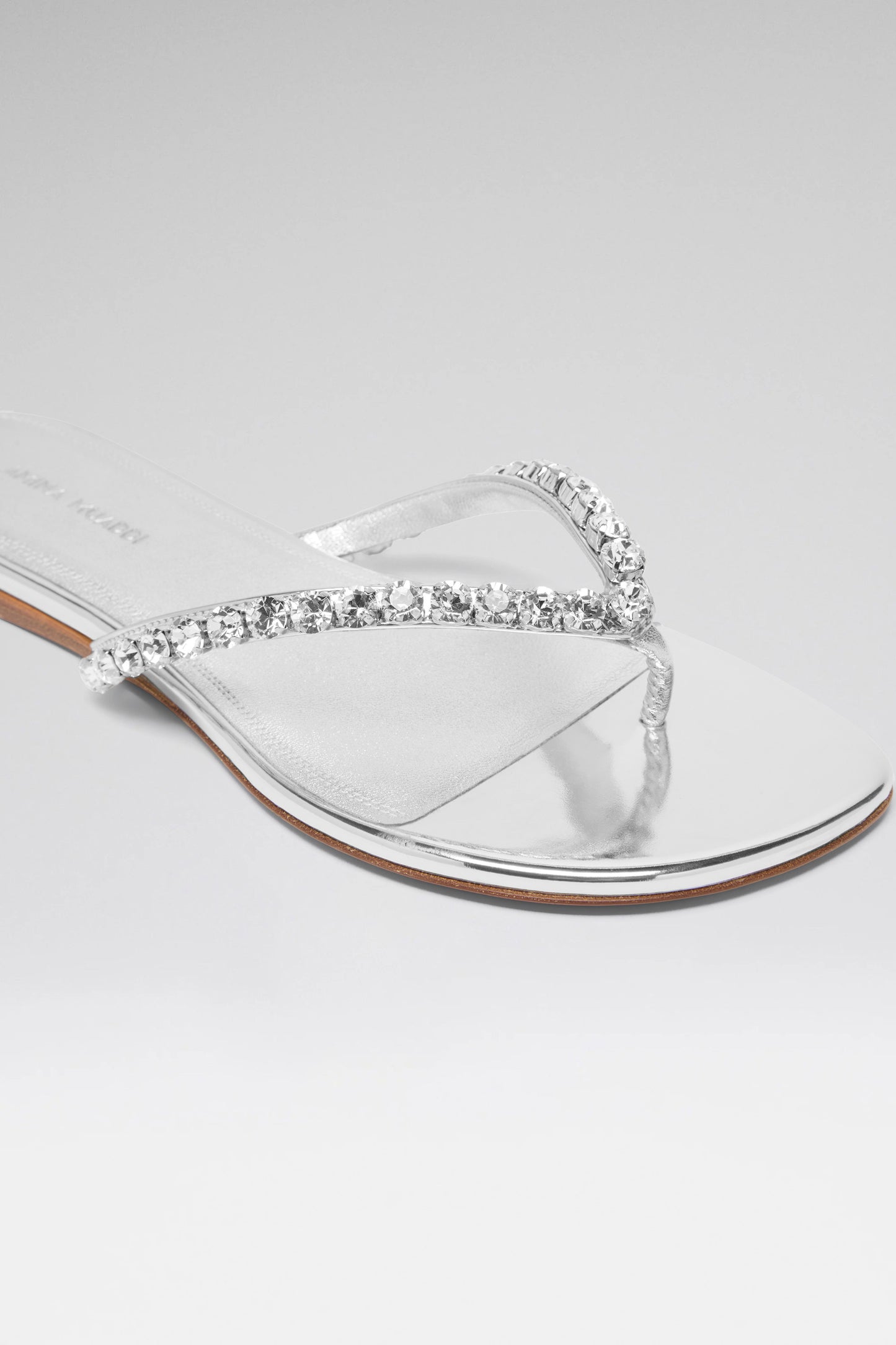Gigi Thong Flats Silver Mirror And White Crystals