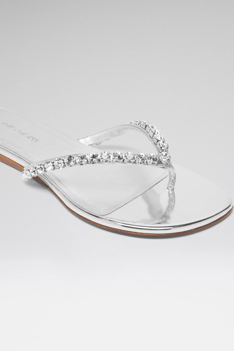 Gigi Thong Flats Silver Mirror And White Crystals