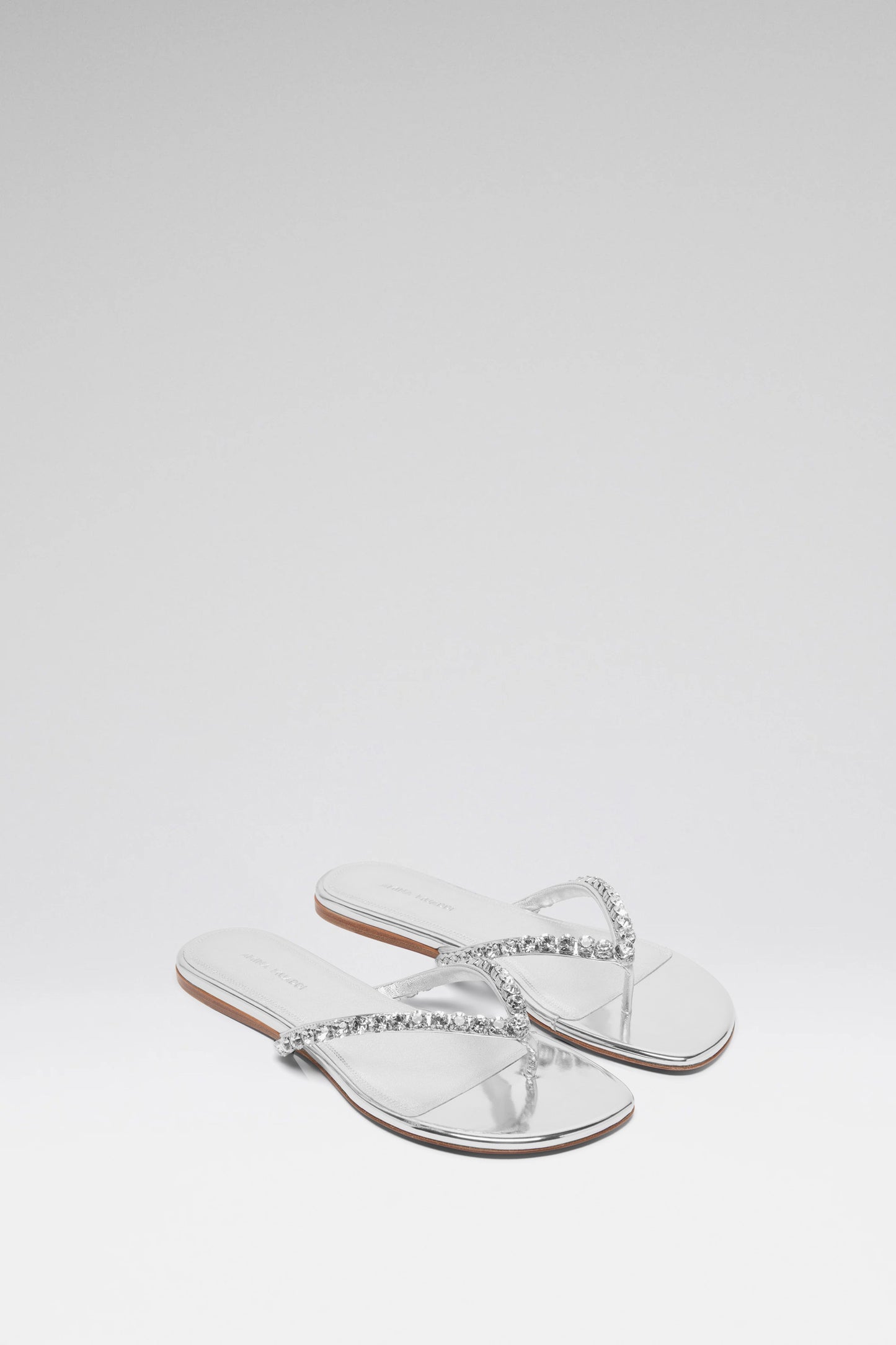 Gigi Thong Flats Silver Mirror And White Crystals
