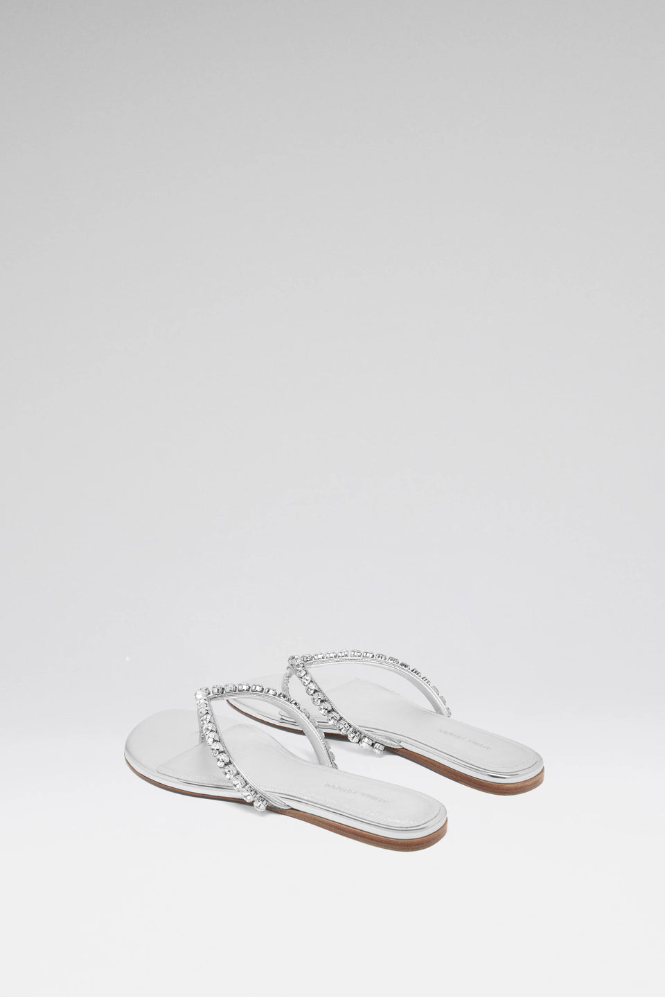 Gigi Thong Flats Silver Mirror And White Crystals