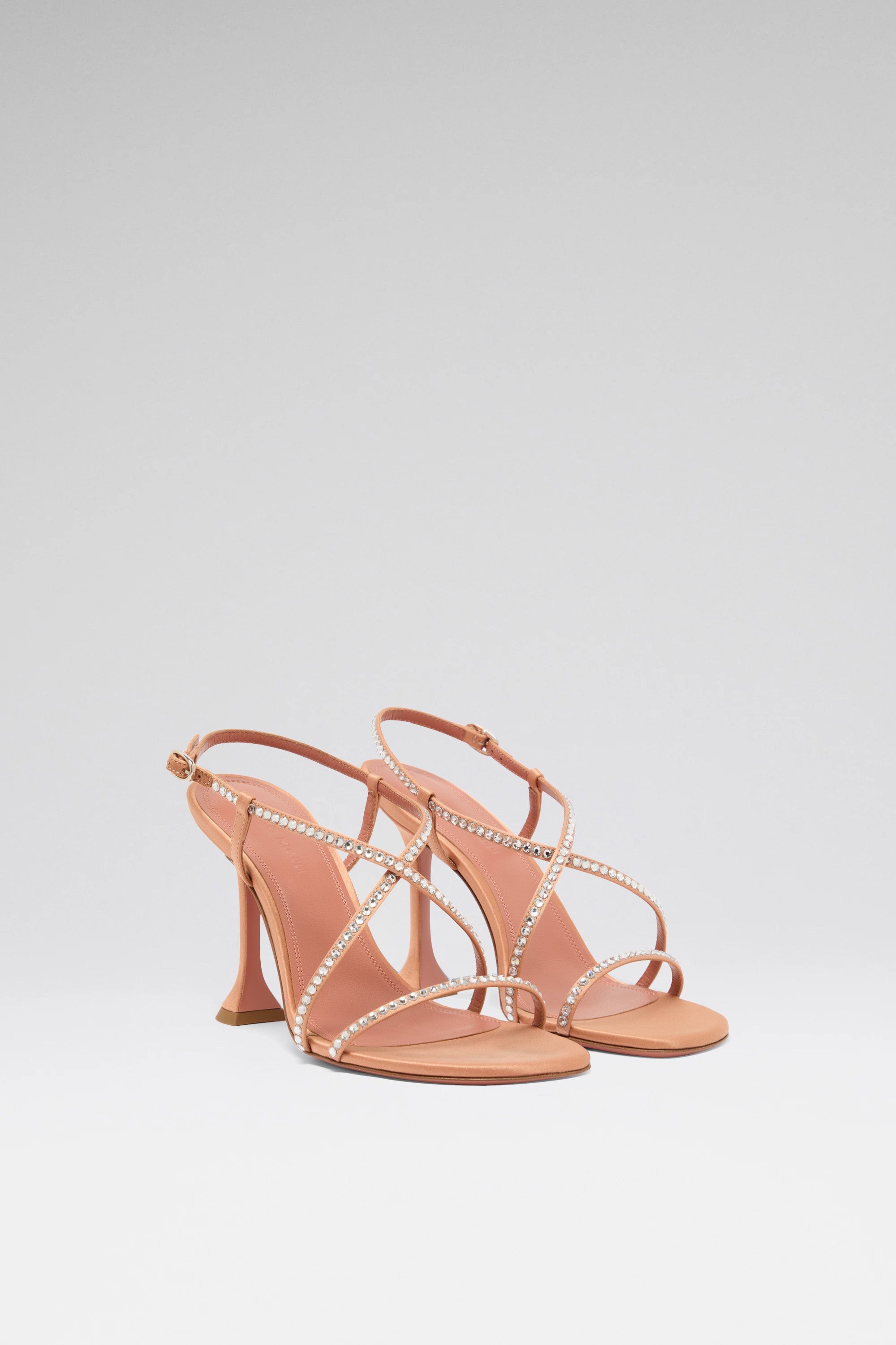 Sally 95 Latte Satin Sandals | Amina Muaddi Luxury Shoes for Women