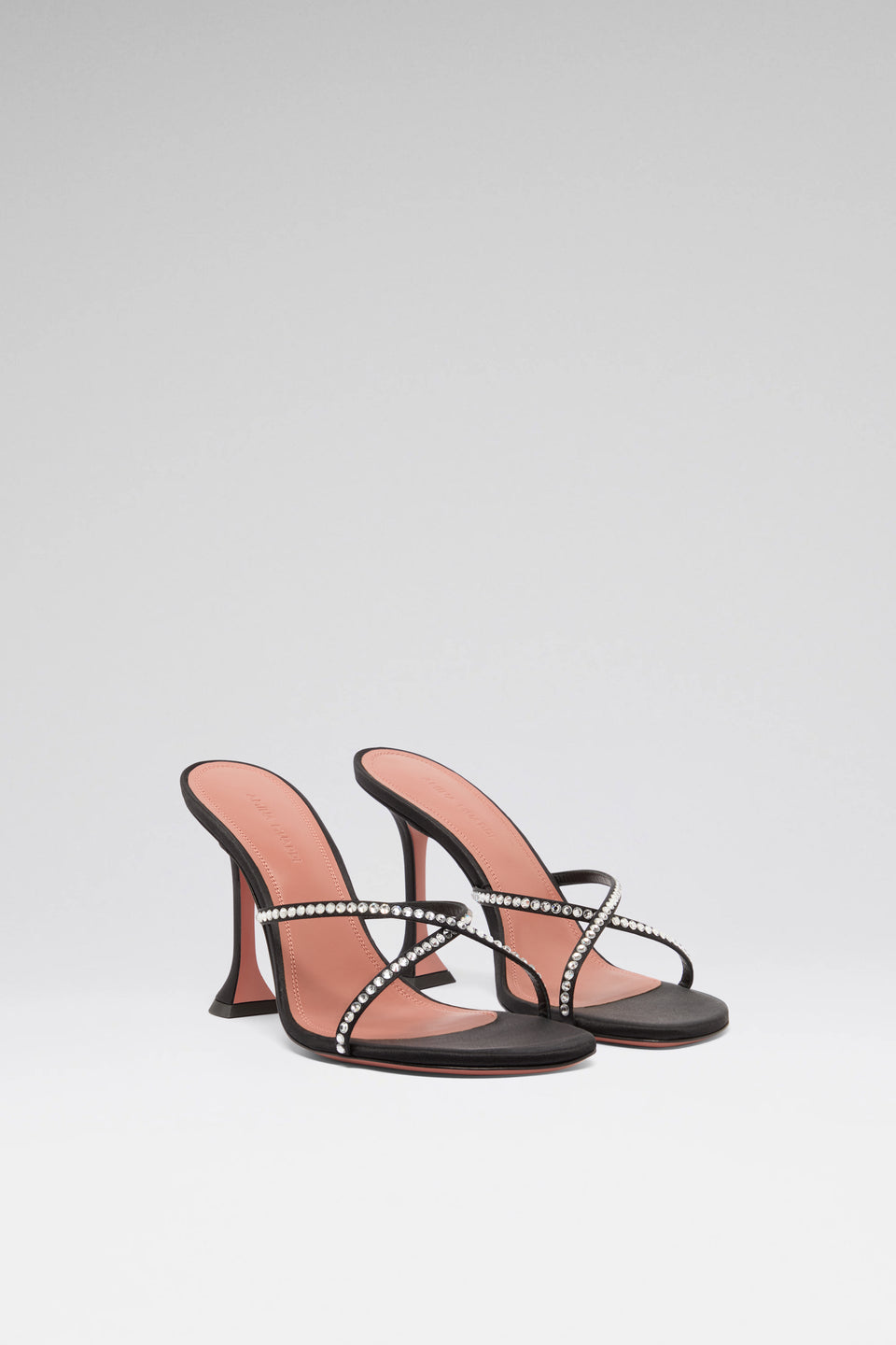 Sally Slipper 95 Black Satin And White Crystals