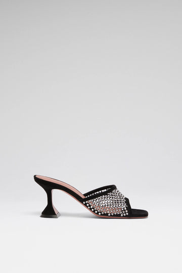 Lupita Crystal Net Slipper 70 Black Suede And White Crystals