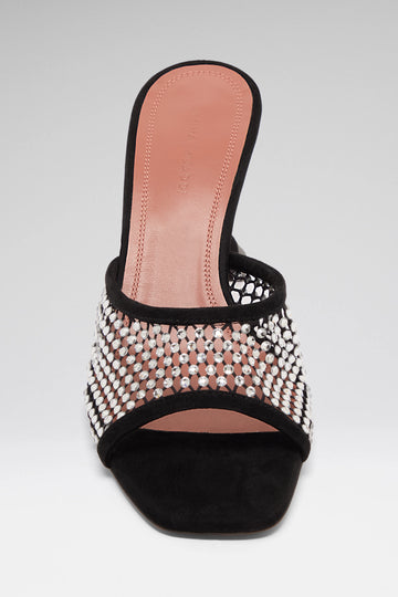 Lupita Crystal Net Slipper 70 Black Suede And White Crystals