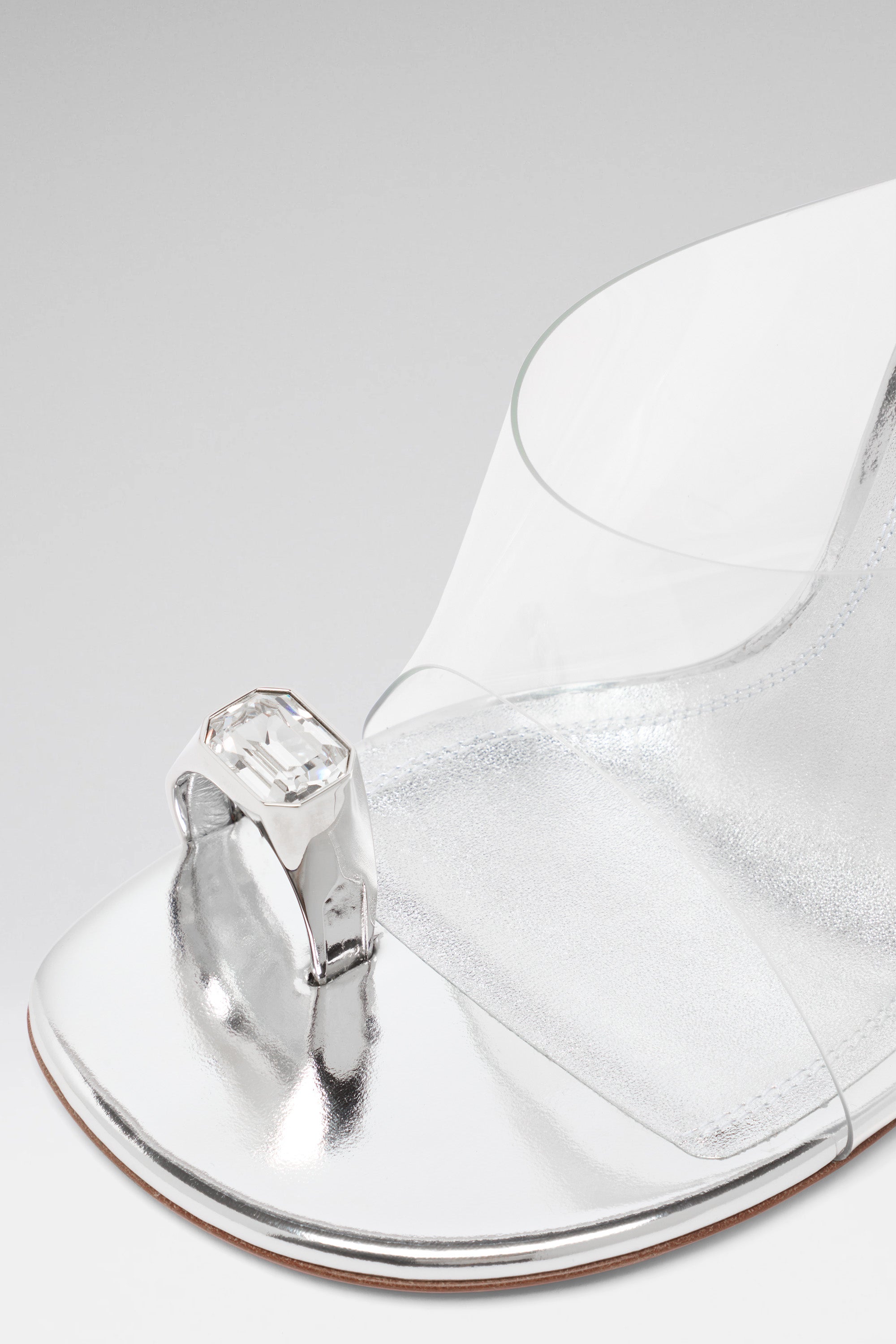 Justine 105 Silver Mirror Slippers | Amina Muaddi Luxury Shoes for