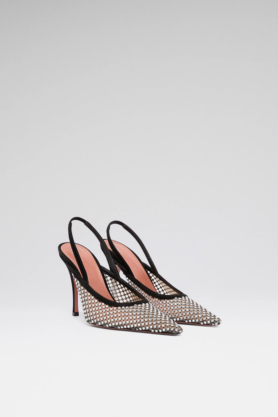 Felicia 100 luxury black white suede crystals net slingbacks