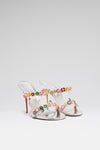 Vittoria 105 luxury silver multicolor flowers mirror slippers