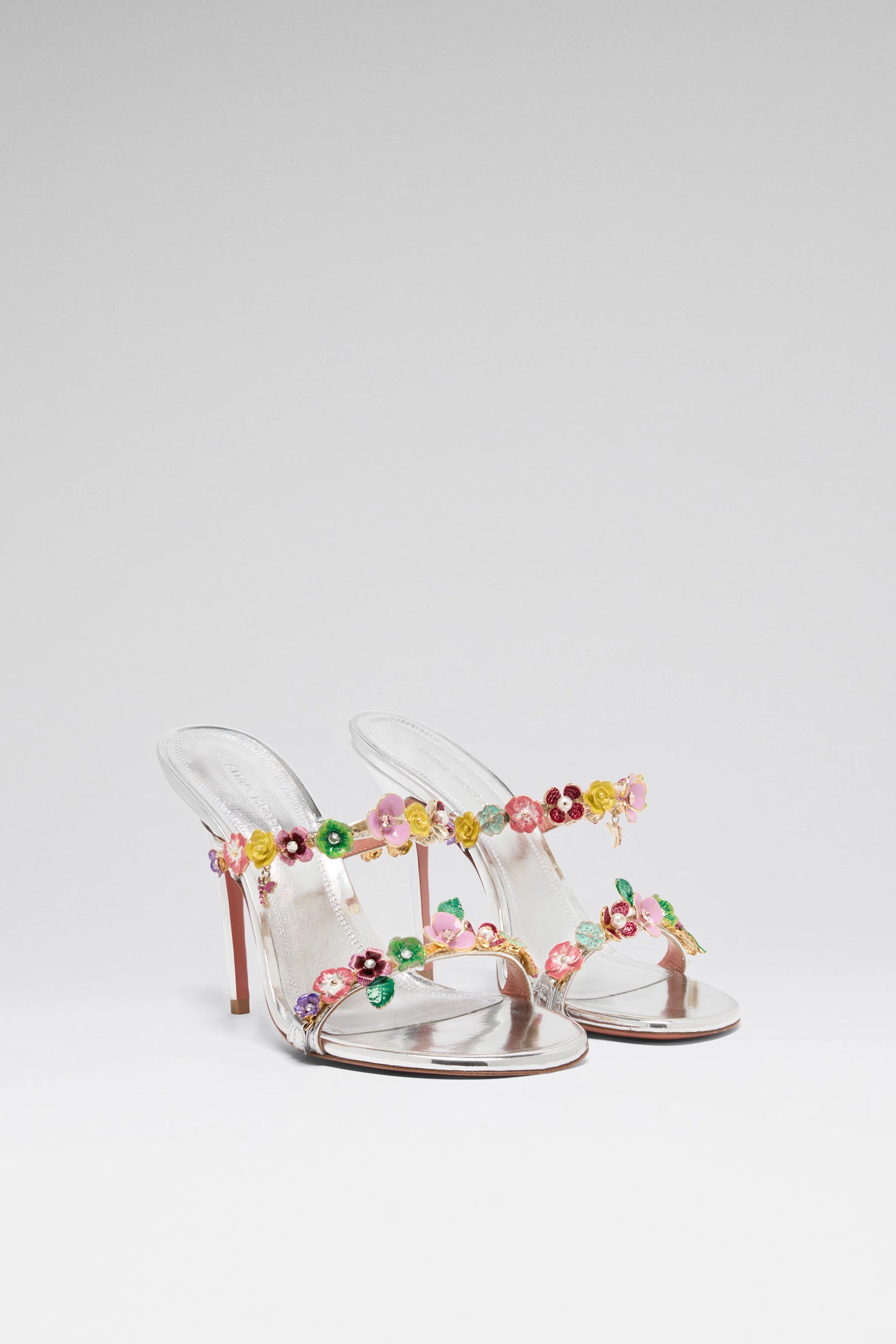 Vittoria 105 luxury silver multicolor flowers mirror slippers