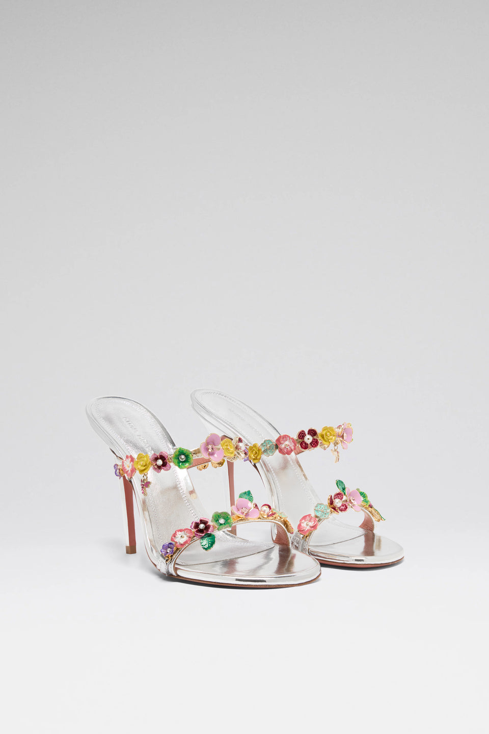 Vittoria 105 luxury silver multicolor flowers mirror slippers