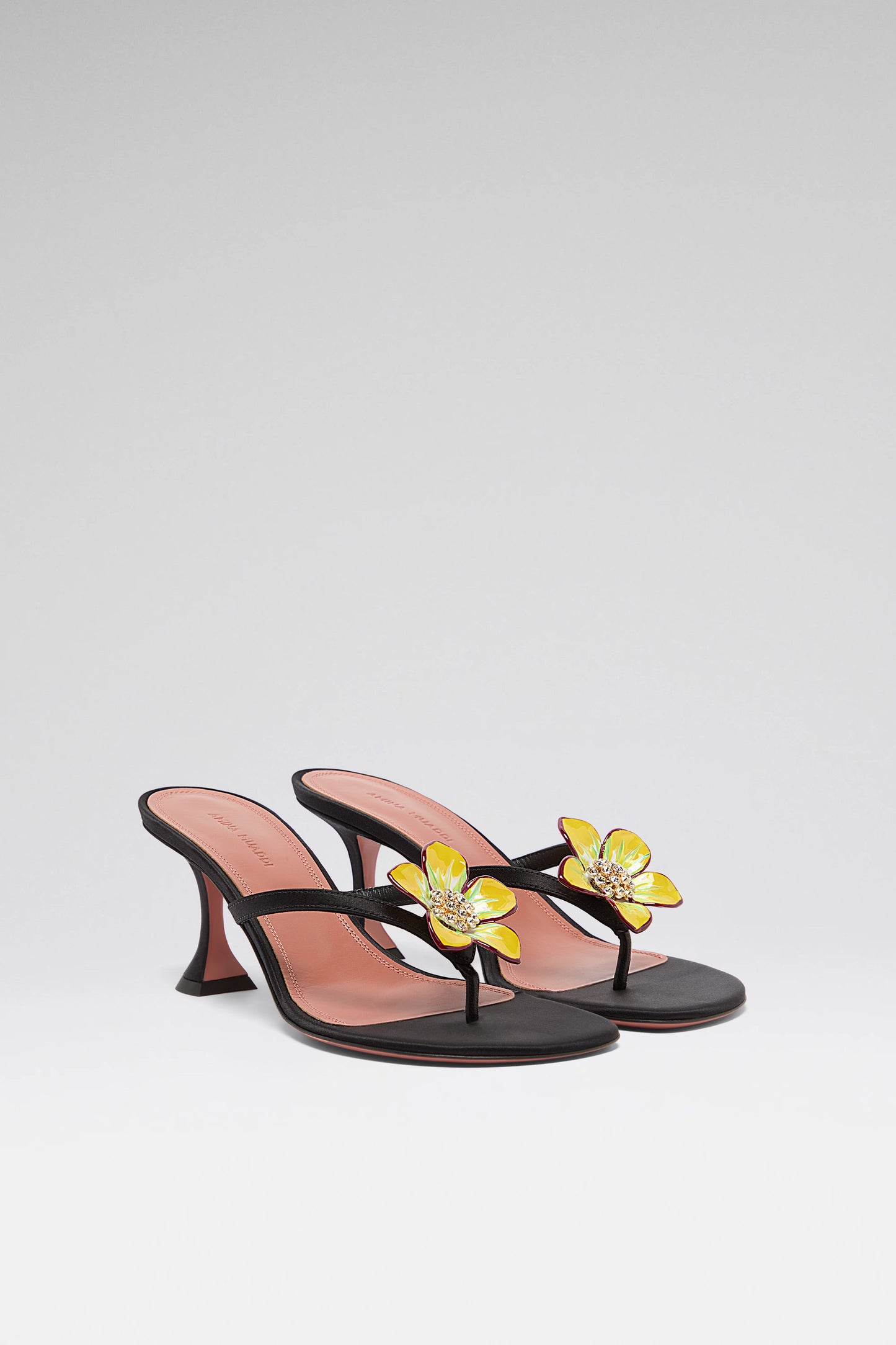 Vittoria 70 luxury black enamel flower satin thong sandals