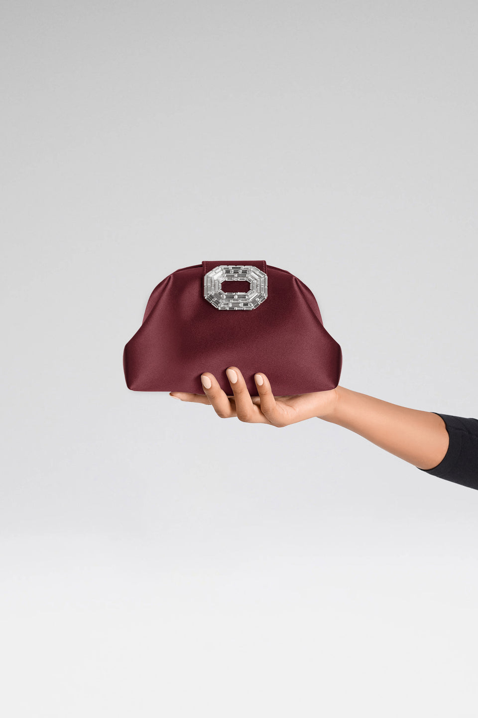 Camelia Clutch Merlot Satin Silver Hardware