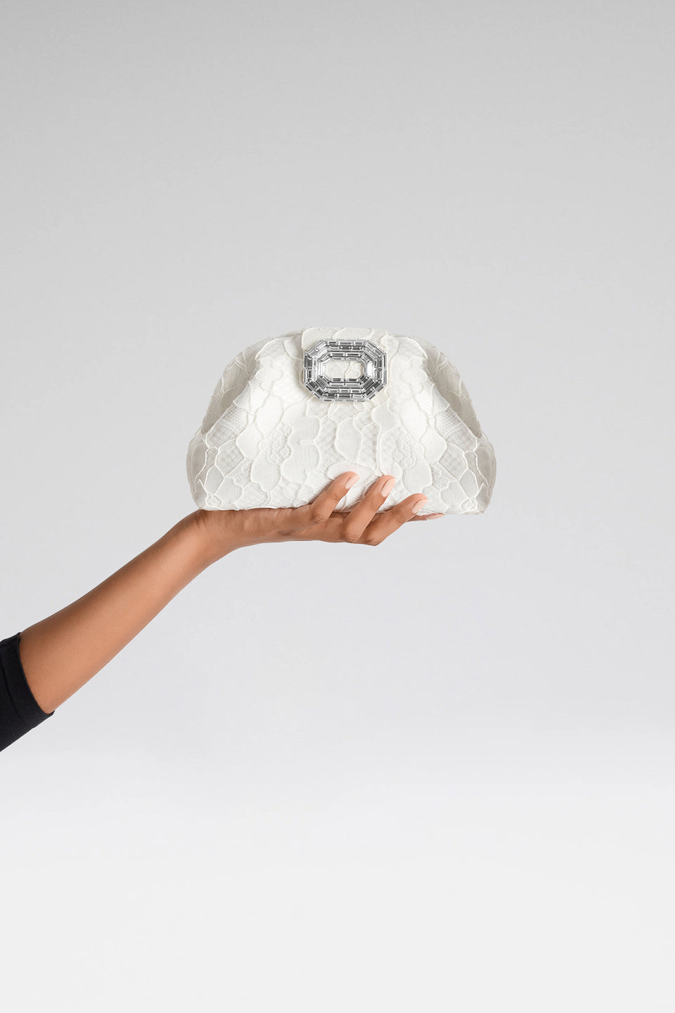Camelia Lace Clutch Ivory Lace And Ivory Satin Silver Hardware