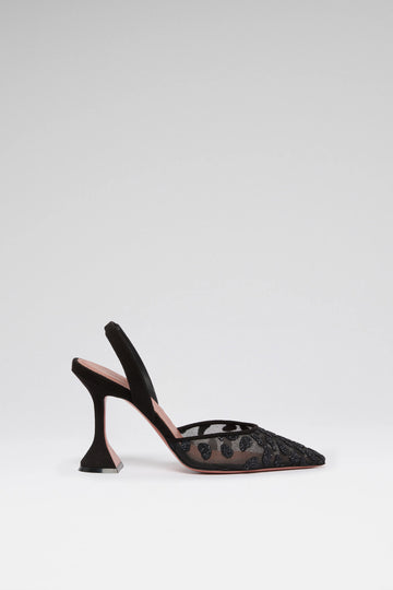 Holli Mesh Sling 95 Black Glitter Leopard Mesh And Black Suede