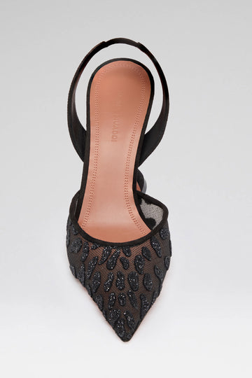 Holli Mesh Sling 95 Black Glitter Leopard Mesh And Black Suede