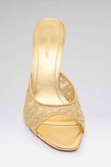 Alexa Lace Slipper 95 Gold Lace And Gold Nappa
