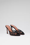 Alexa 95 luxury black glitter leopard mesh black suede slippers