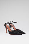 Carolyn 100 luxury black satin white crystal buckle pumps