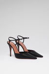 Carolyn 100 luxury black satin white crystal buckle pumps