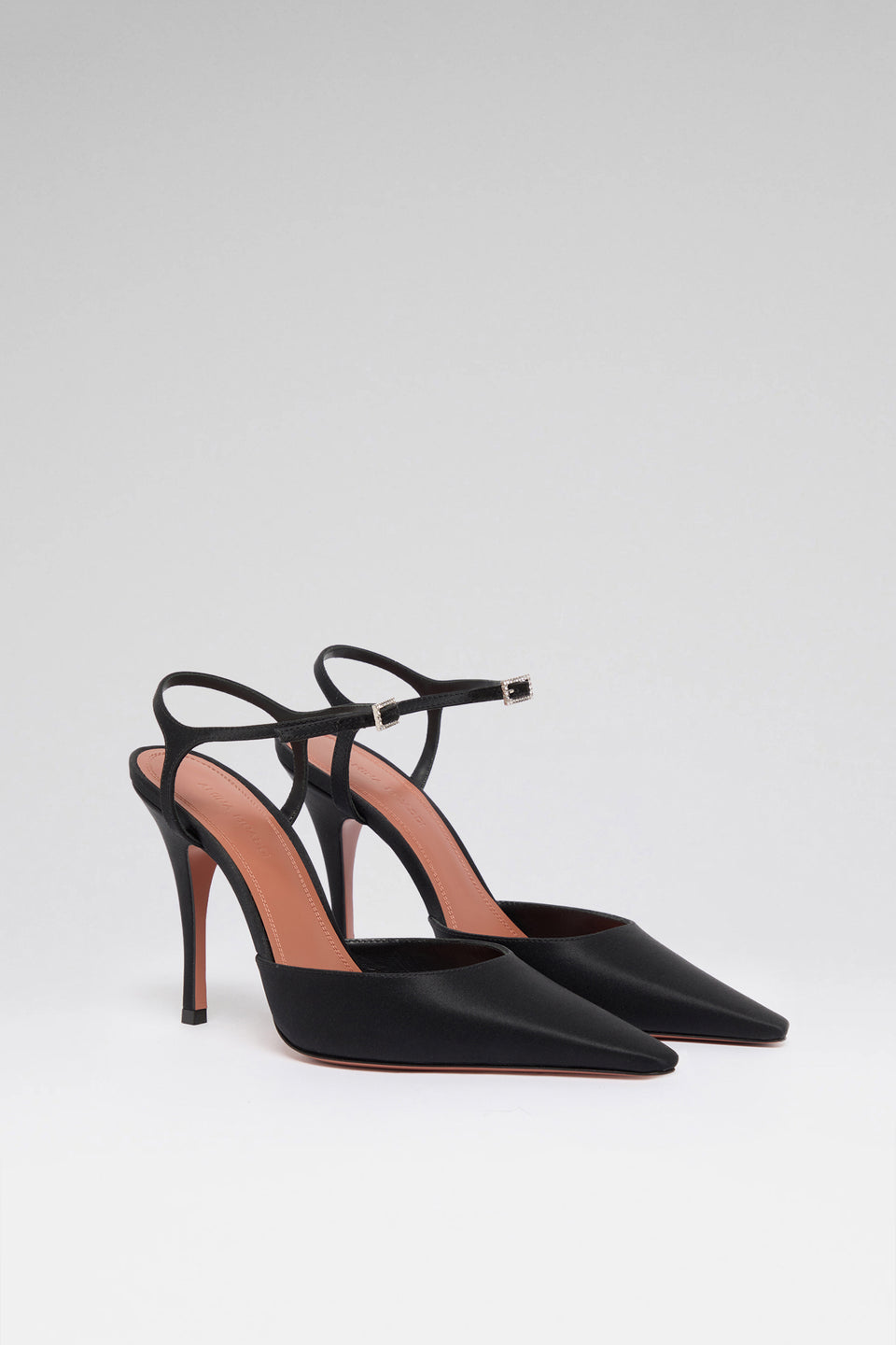 Carolyn 100 luxury black satin white crystal buckle pumps
