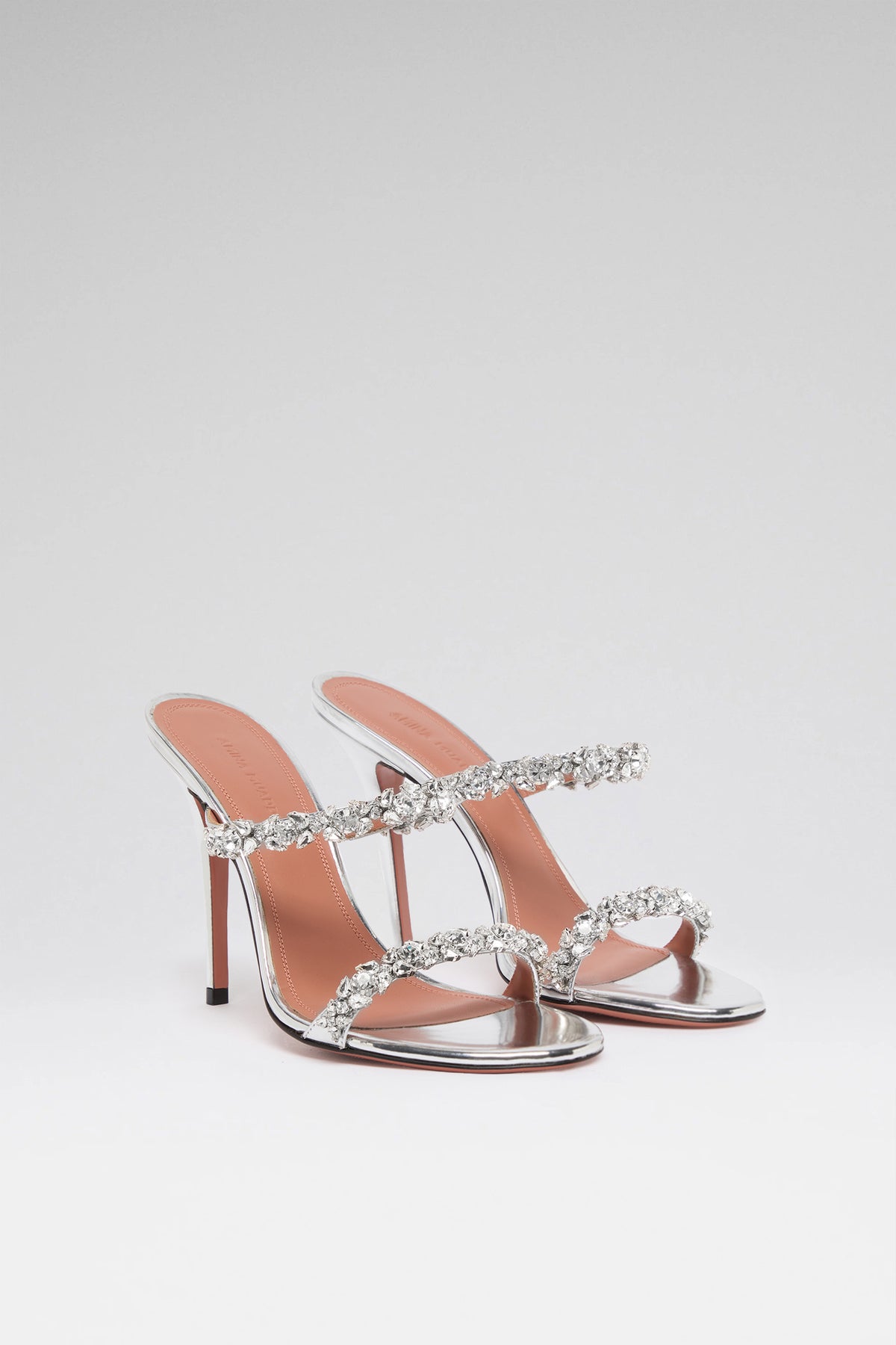 Elizabeth 105 luxury silver mirror white crystal chain slippers