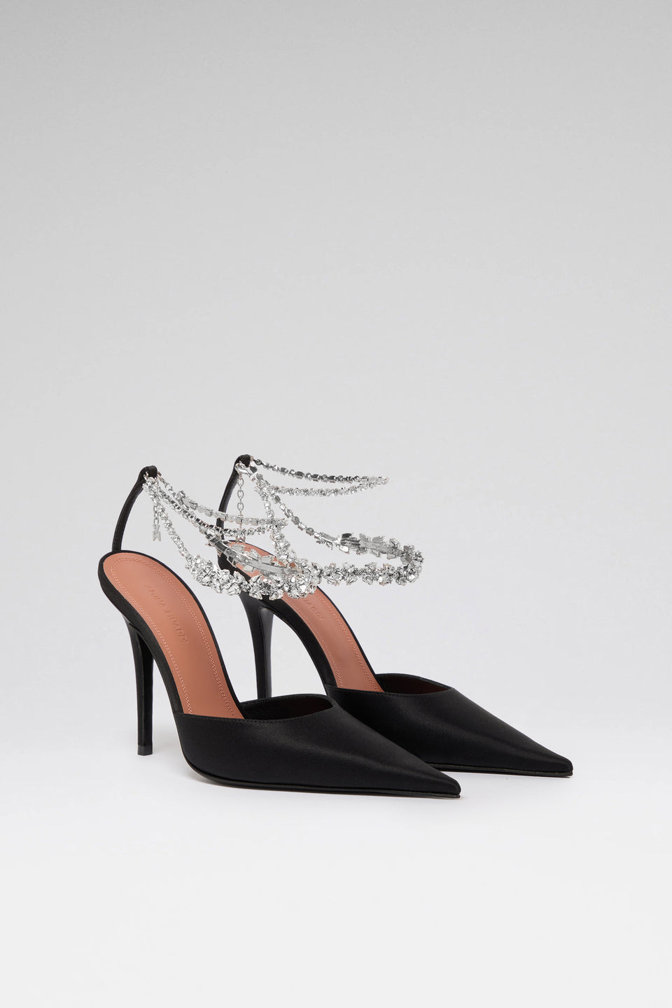 Elizabeth 105 luxury black satin white crystal chain pumps