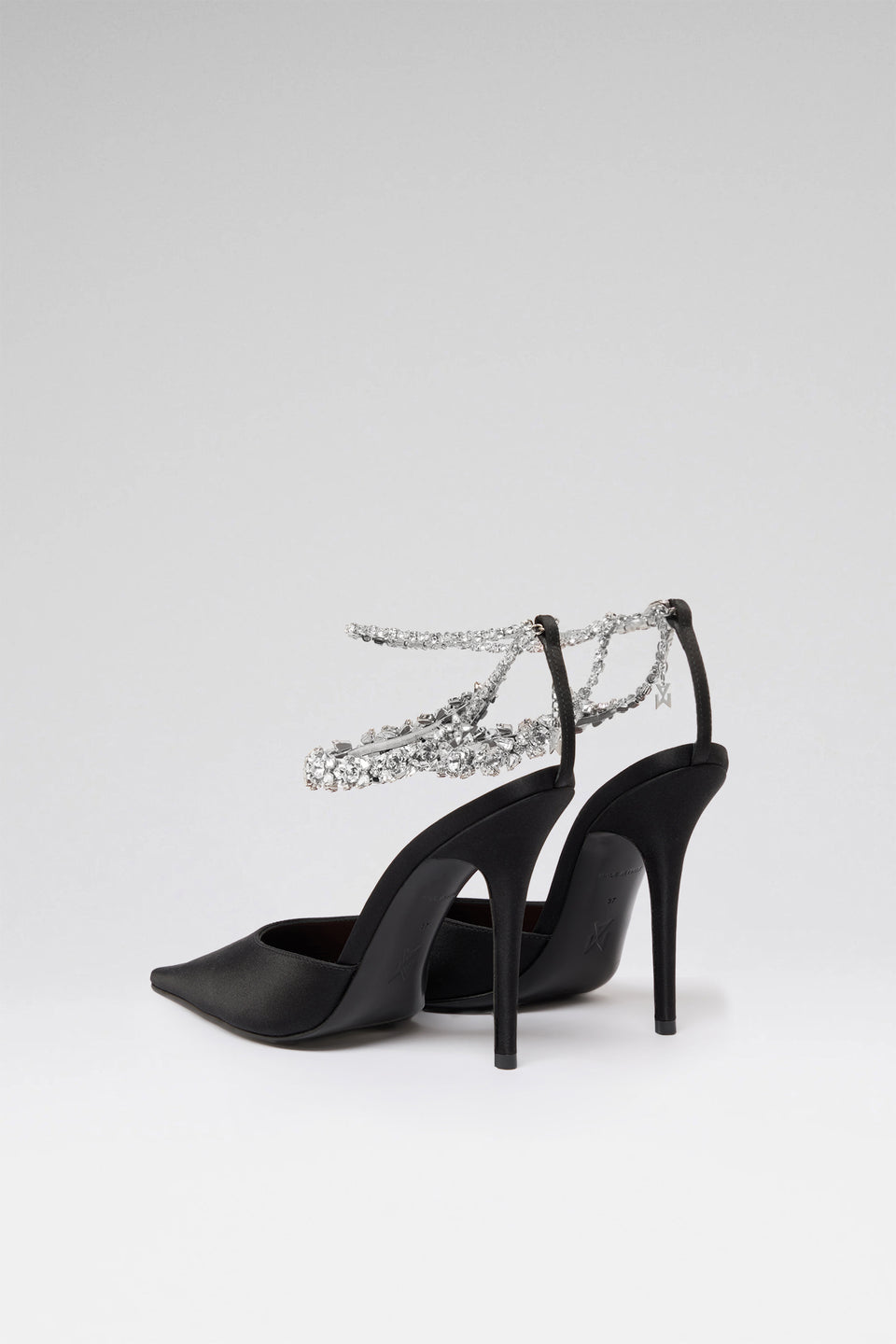 Elizabeth 105 luxury black satin white crystal chain pumps for women