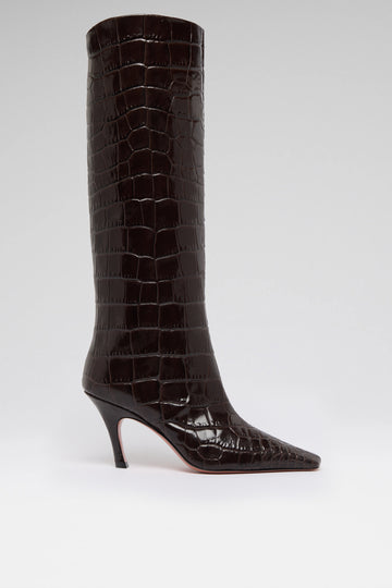 Mona Boot 80 Shiny Coffee Printed Croc