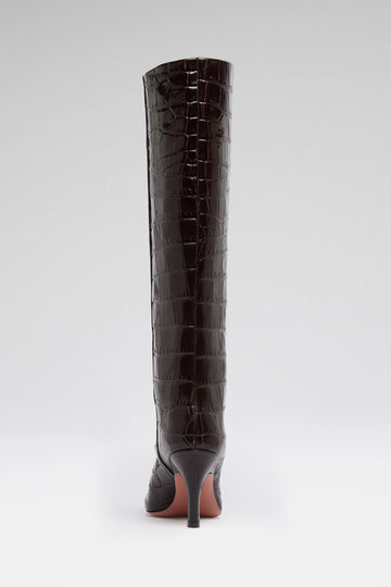 Mona Boot 80 Shiny Coffee Printed Croc