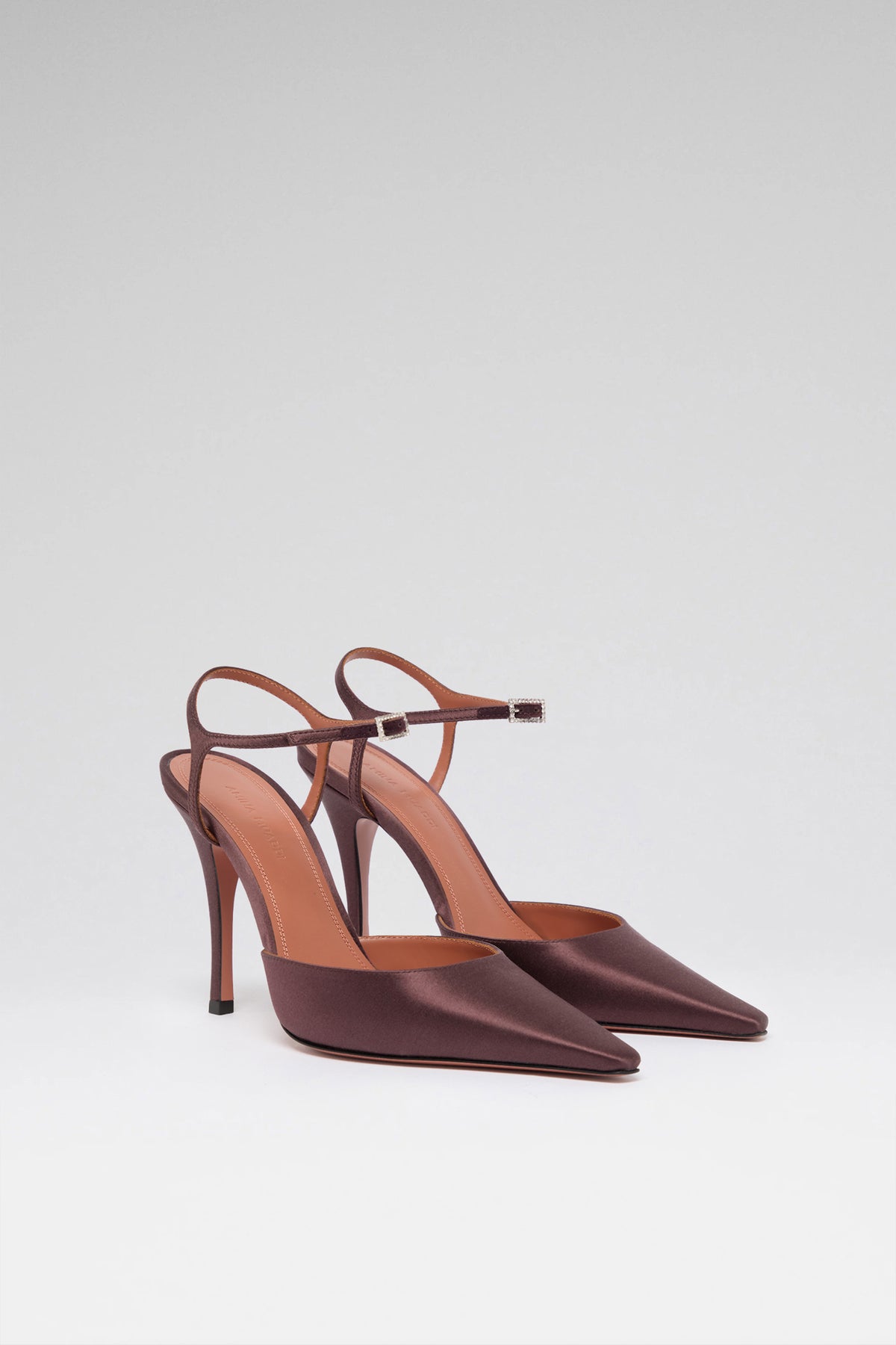 Carolyn 100 luxury pumps coffee satin white crystal buckle